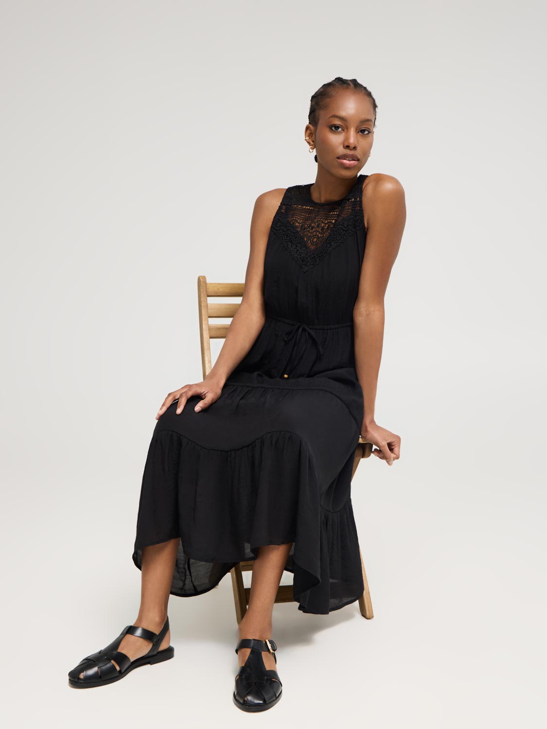 Lace Halter Neck Tiered Maxi Dress