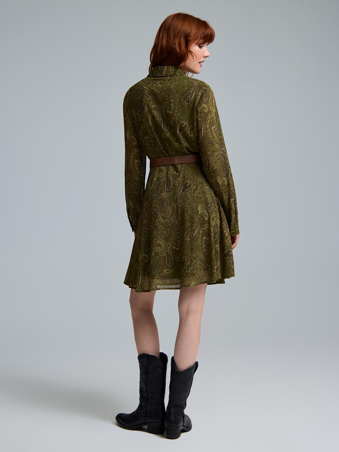 Paisley Print Chiffon Mini Shirt Dress