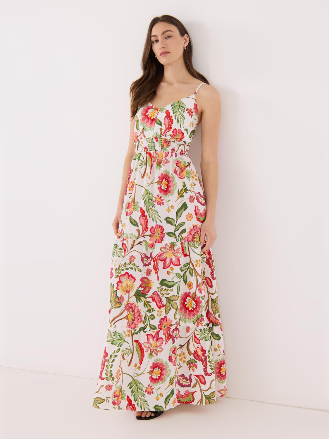 Floral Crinkle Satin Maxi Dress