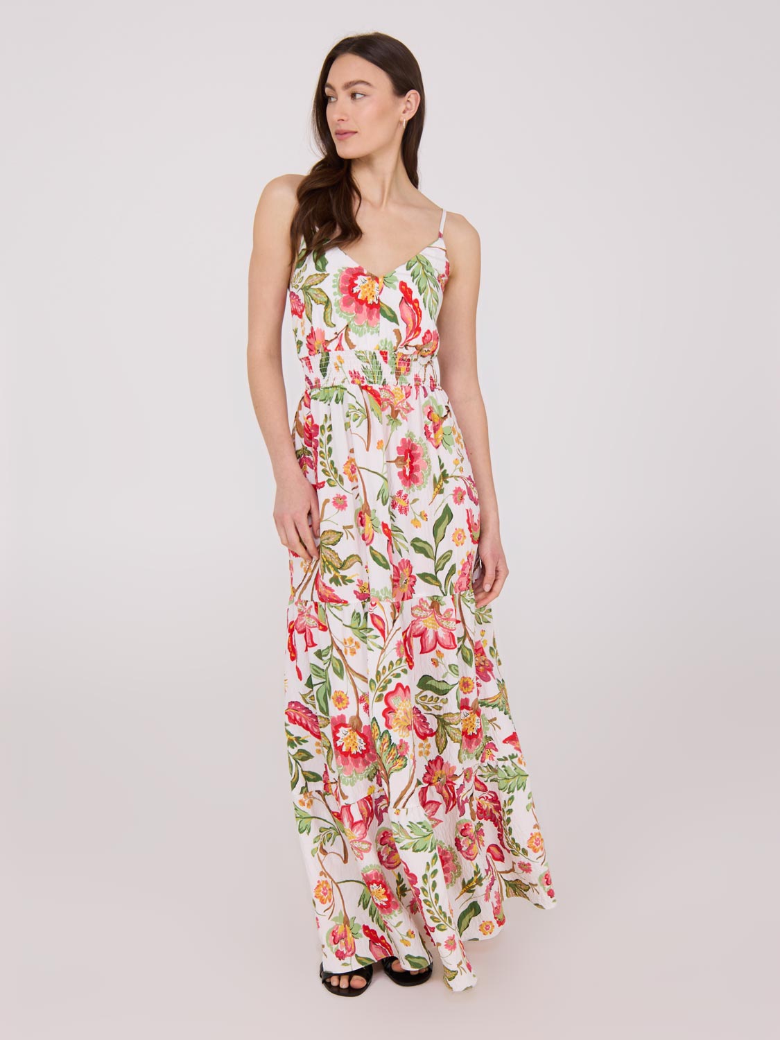 Floral Crinkle Satin Maxi Dress