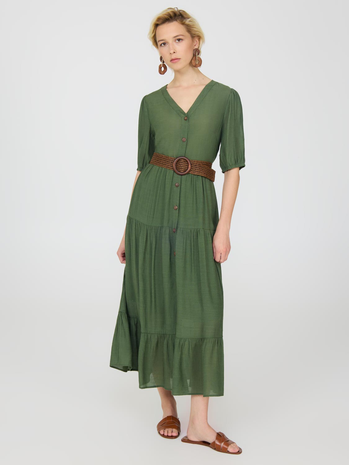 Short Balloon Sleeve Tiered Maxi Dress