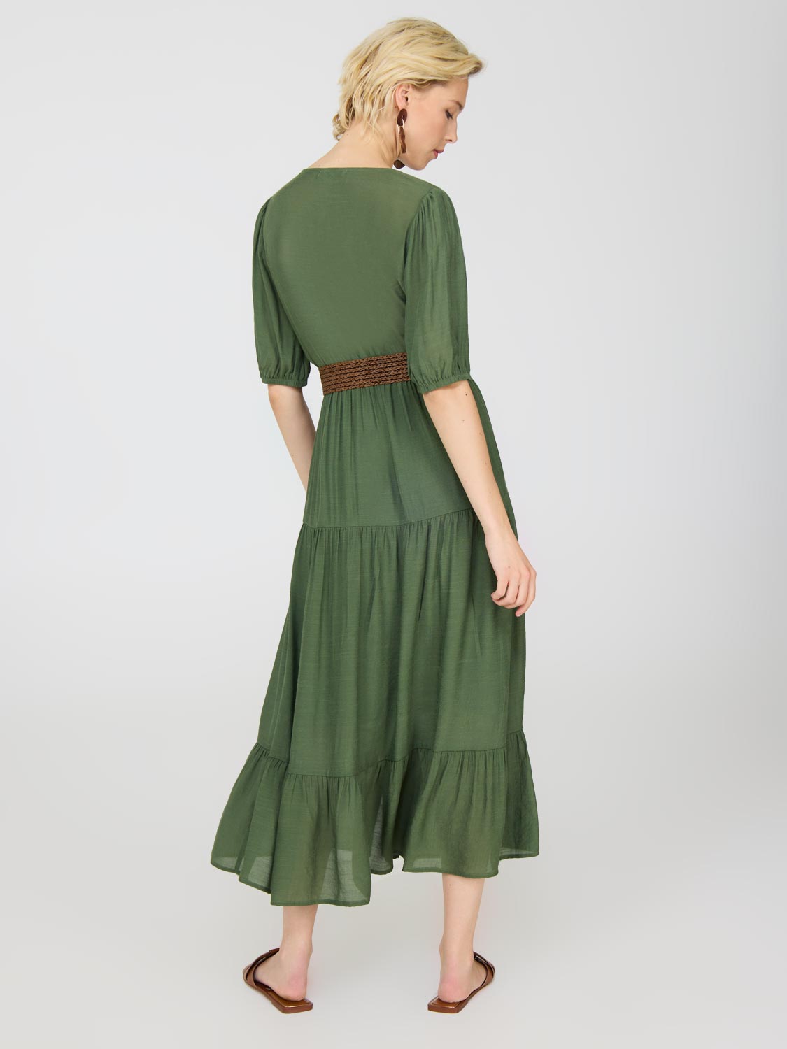 Short Balloon Sleeve Tiered Maxi Dress