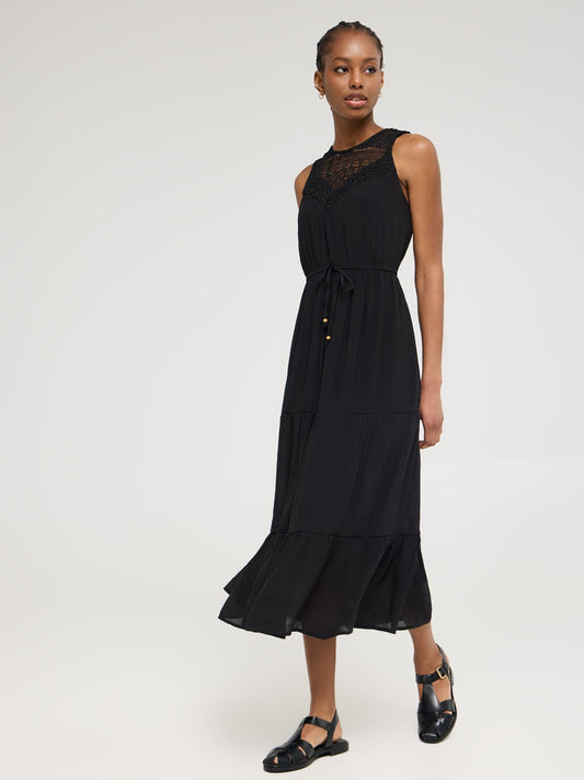 Lace Halter Neck Tiered Maxi Dress