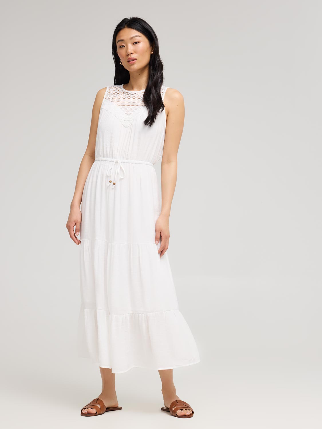 Lace Halter Neck Tiered Maxi Dress