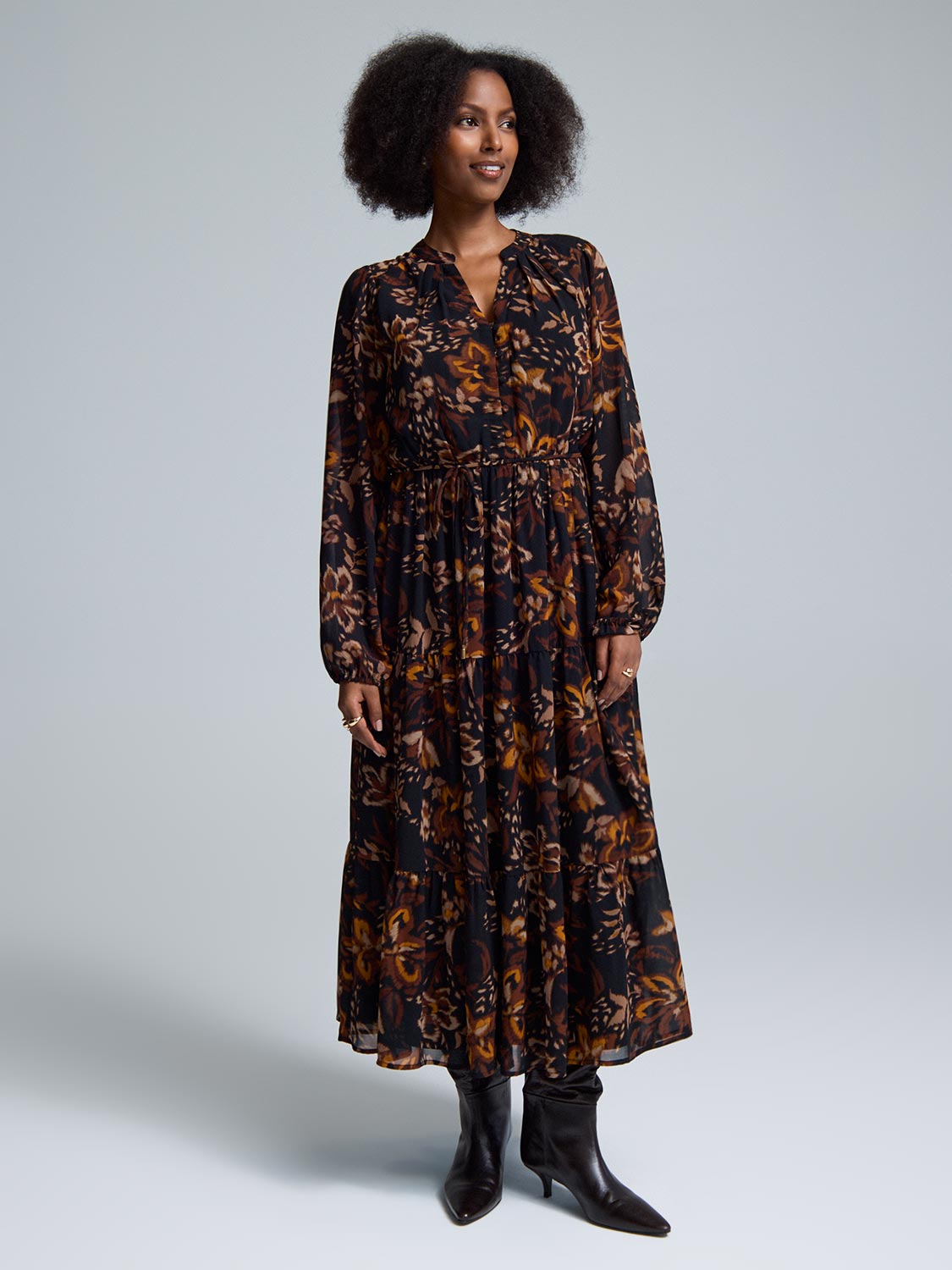 Floral Tiered Chiffon Maxi Dress