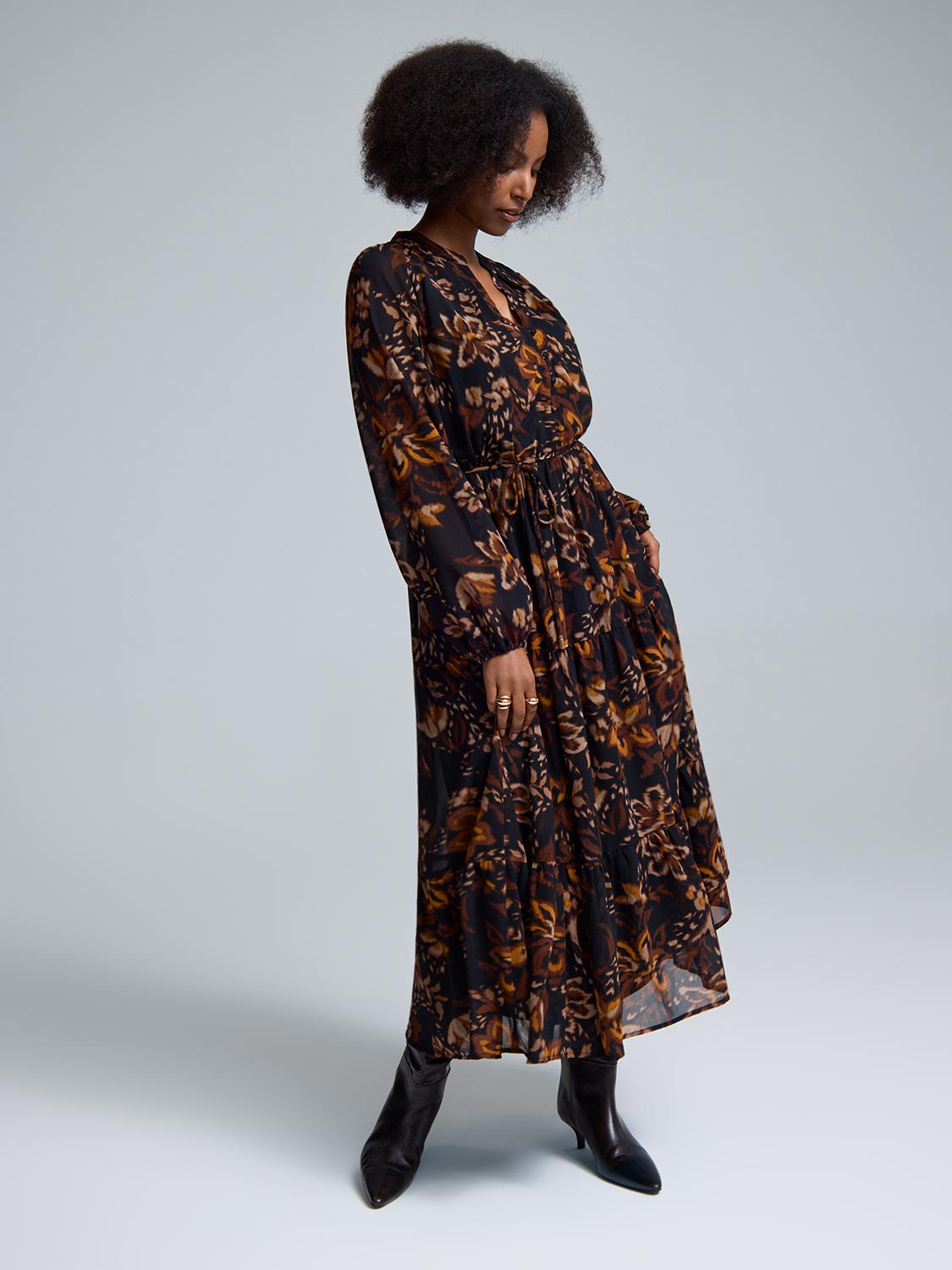 Floral Tiered Chiffon Maxi Dress