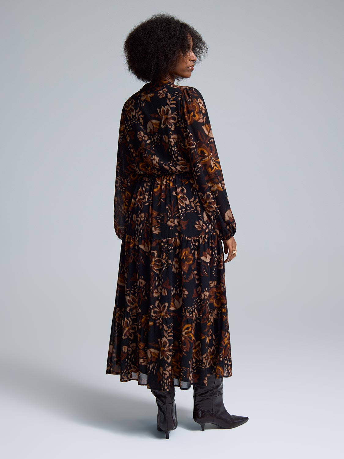 Floral Tiered Chiffon Maxi Dress