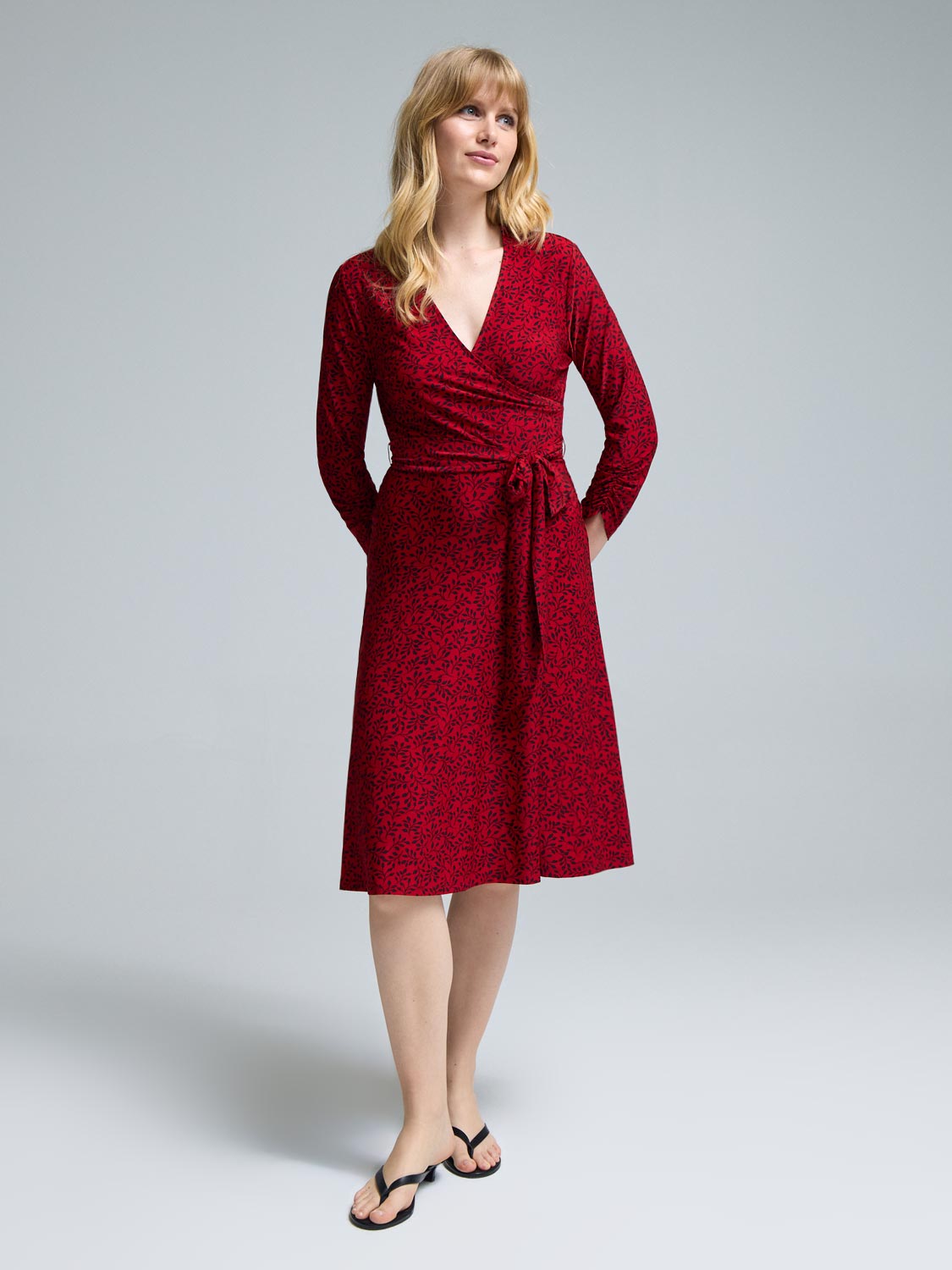 Leaf Print A-Line Midi Dress