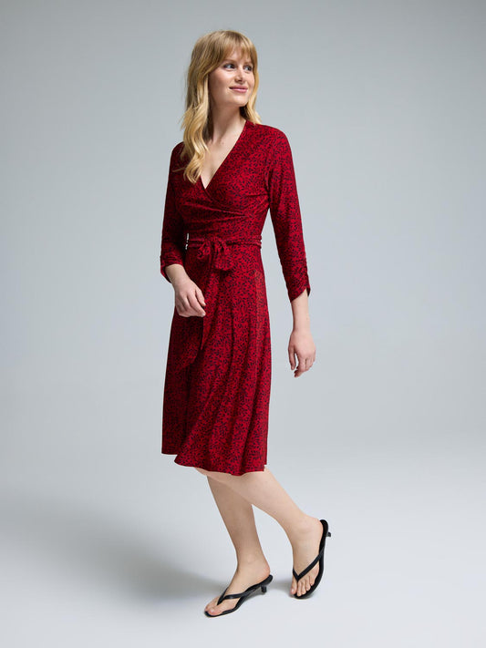 Leaf Print A-Line Midi Dress