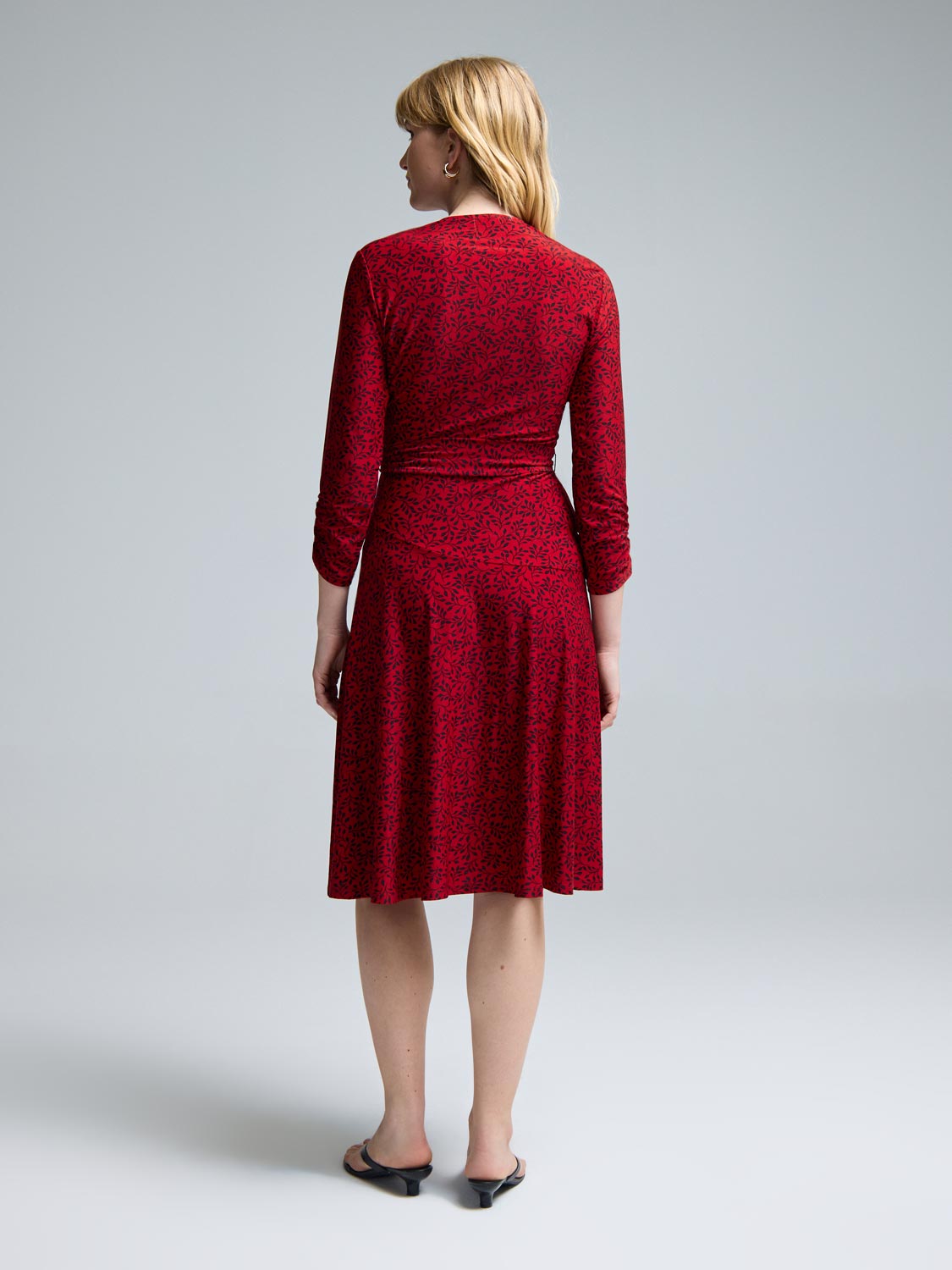 Leaf Print A-Line Midi Dress