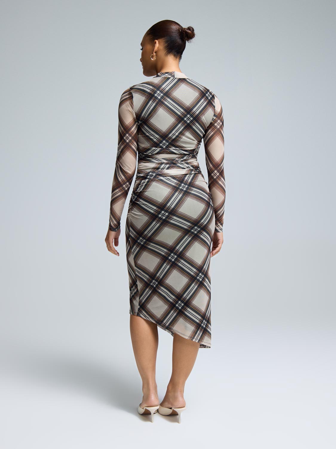 Mock Neck Plaid Midi Dress