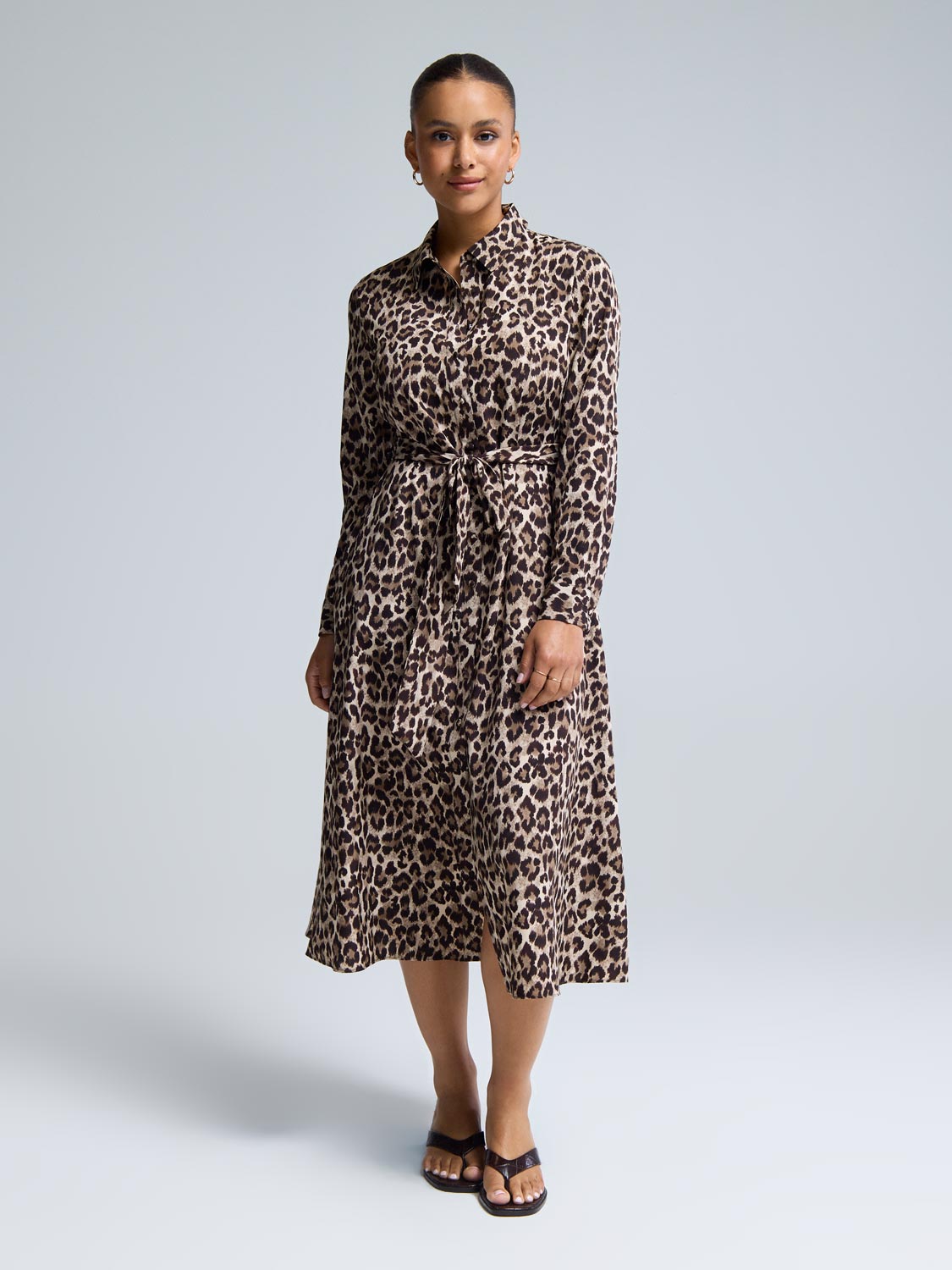 Animal Print Midi Shirt Dress