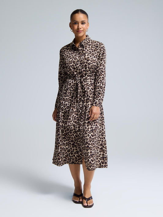 Animal Print Midi Shirt Dress