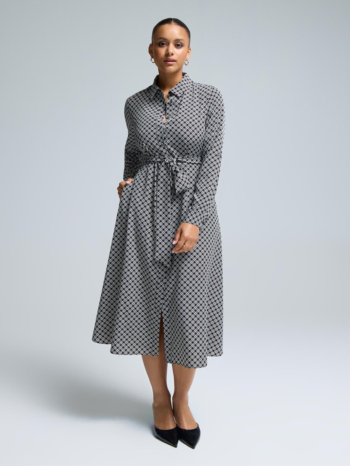 Geo Print Midi Shirt Dress
