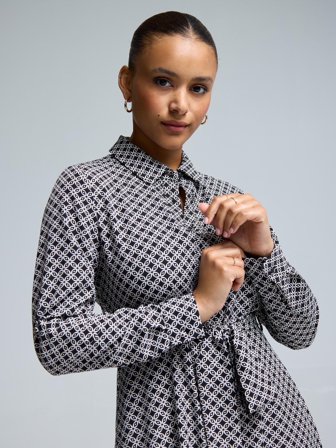 Geo Print Midi Shirt Dress