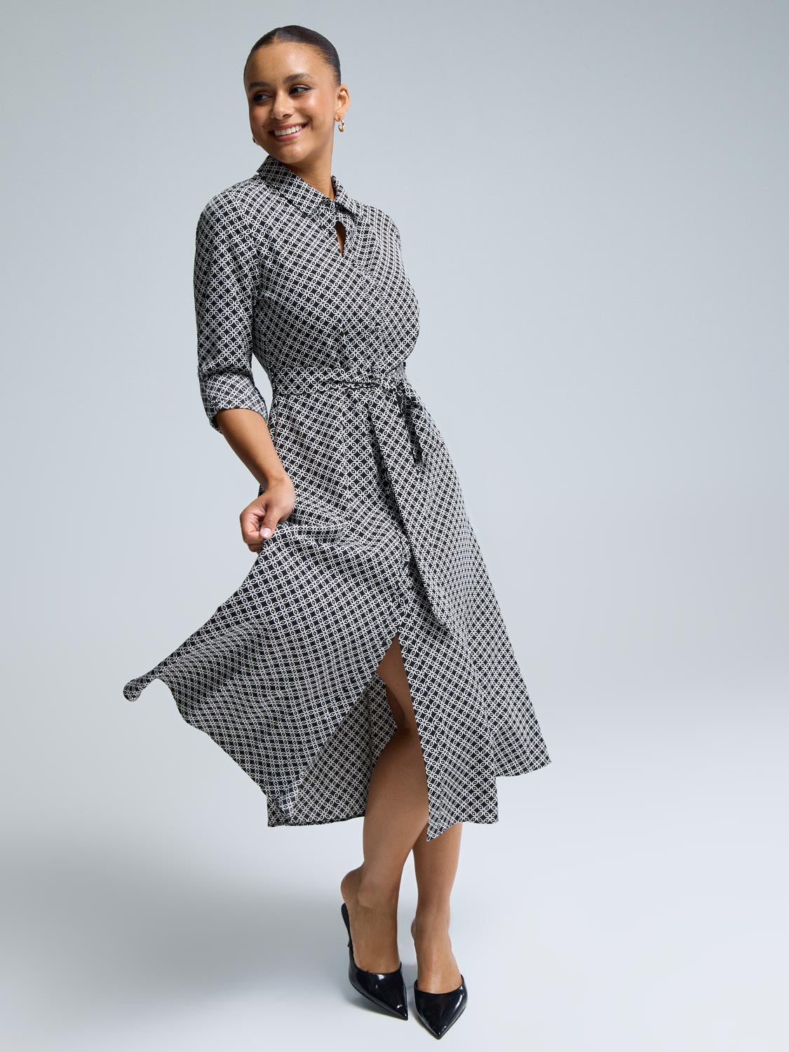 Geo Print Midi Shirt Dress