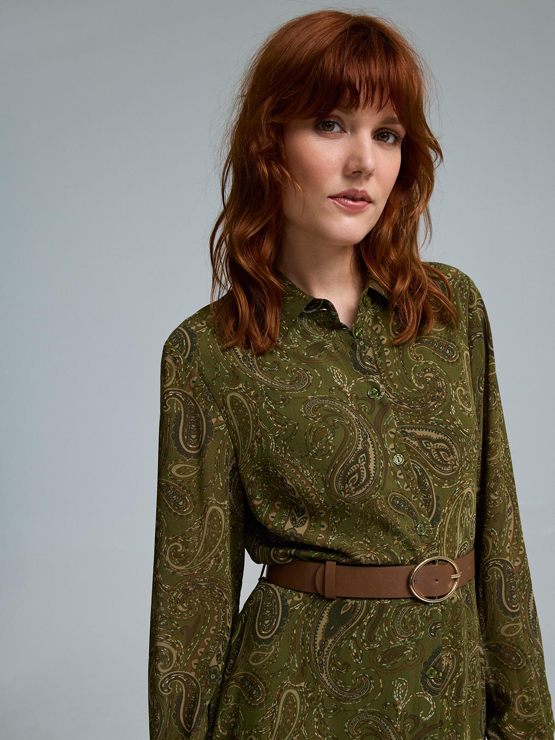 Paisley Print Chiffon Mini Shirt Dress