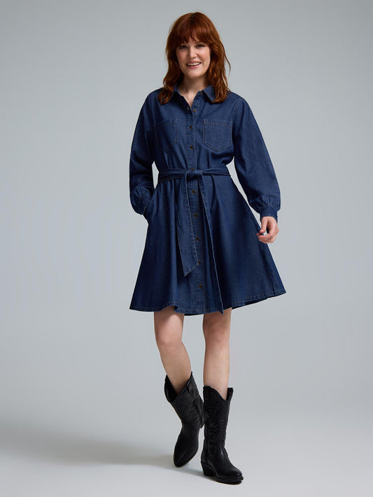 Cotton Denim Mini Shirt Dress