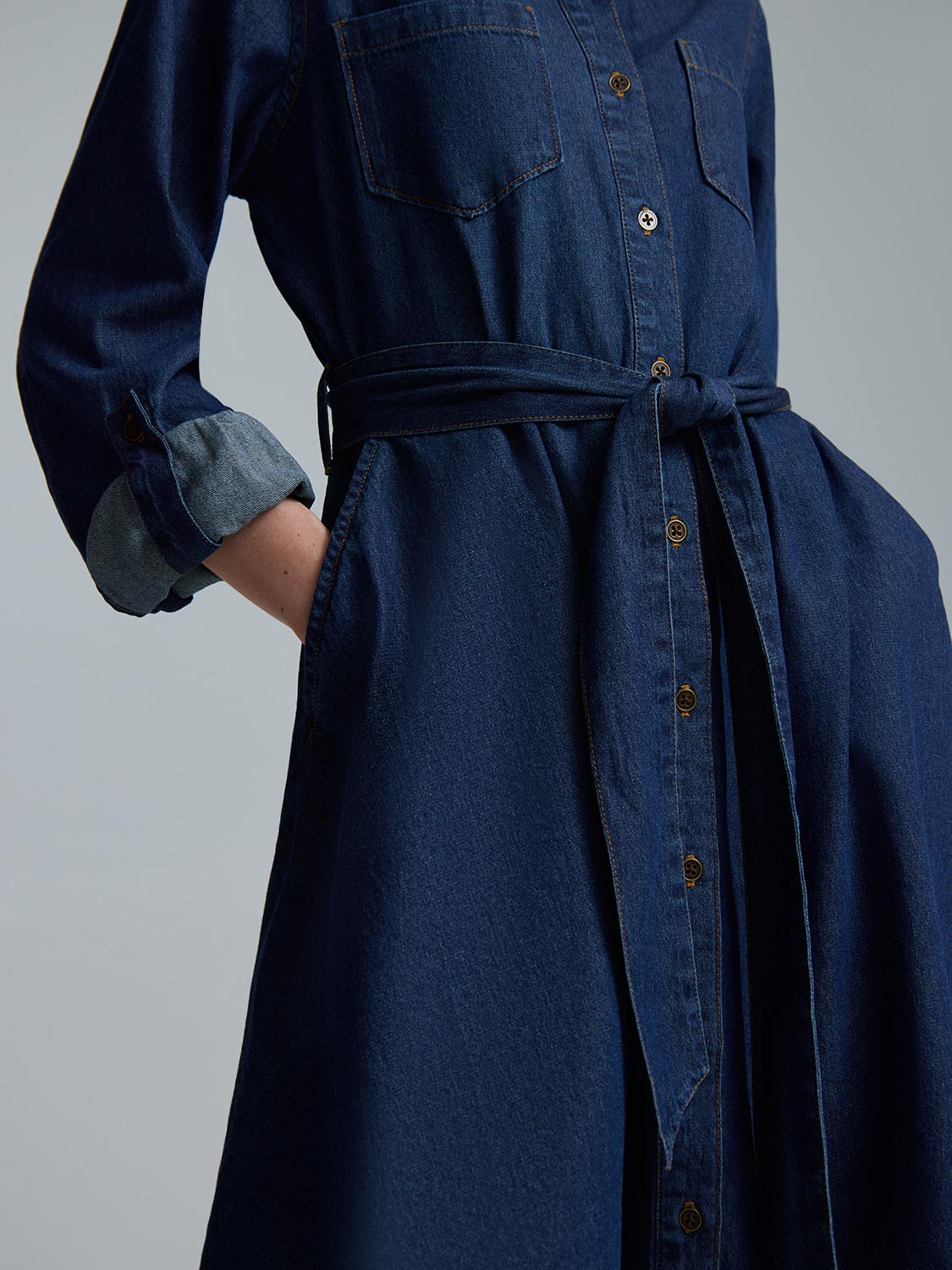 Cotton Denim Mini Shirt Dress