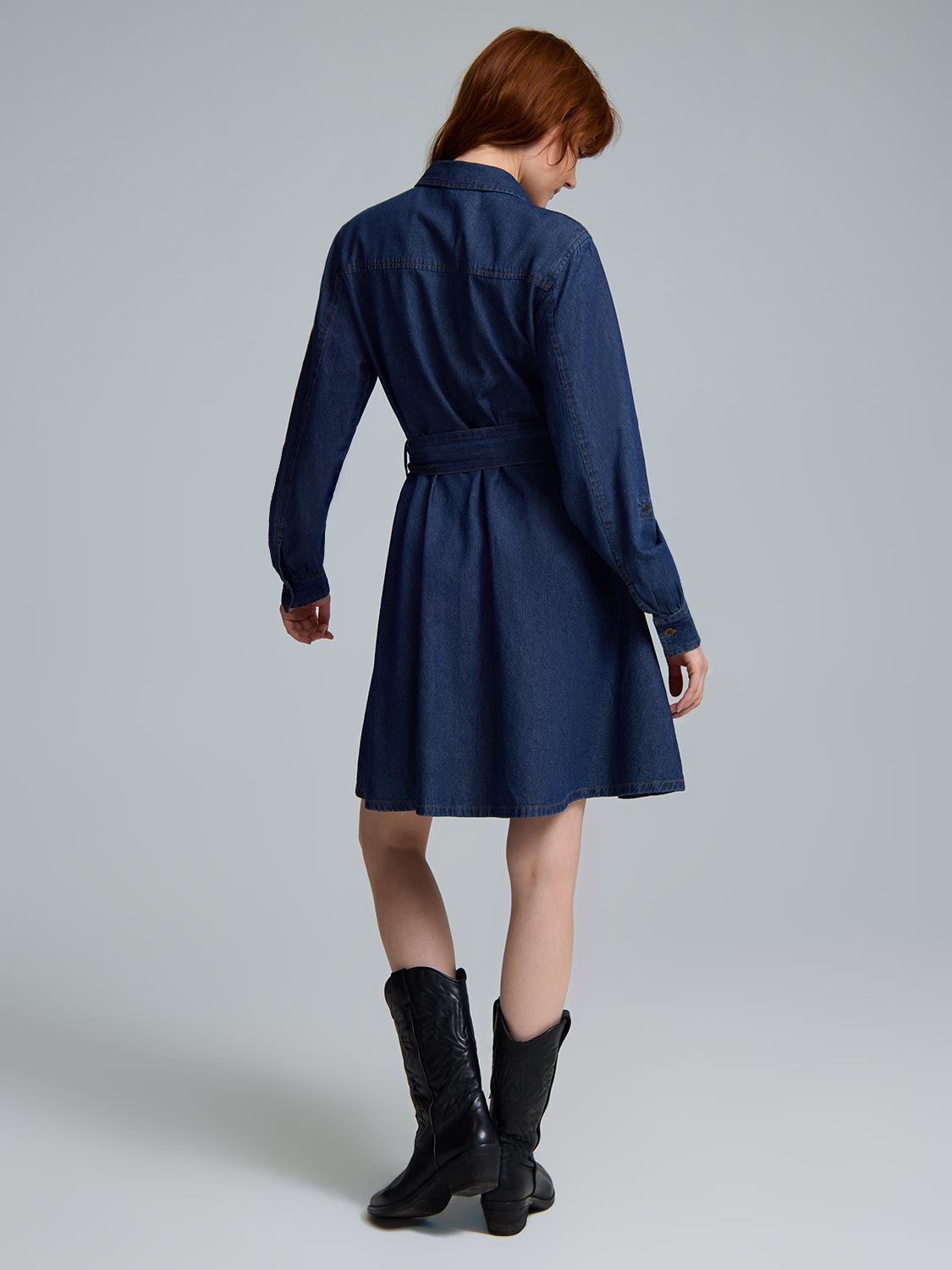 Cotton Denim Mini Shirt Dress