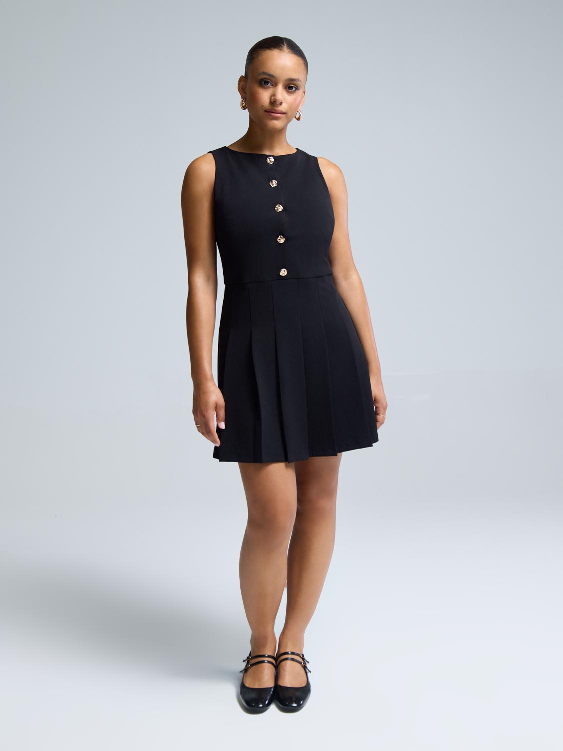 Sleeveless Mini Dress With Pleated Skirt